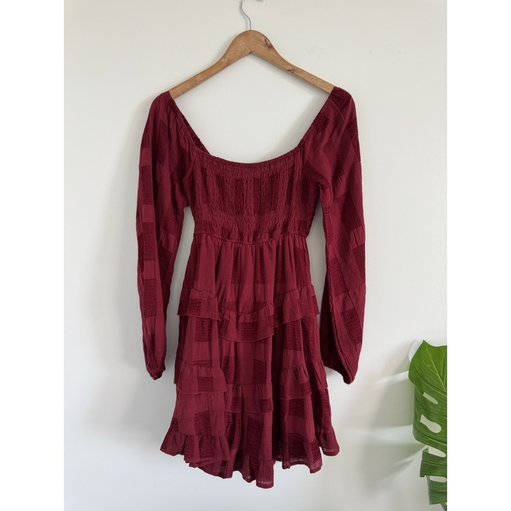 Altar'd State Dress Womens Burgundy Lined Long Sleeve S - Picture 9 of 10
